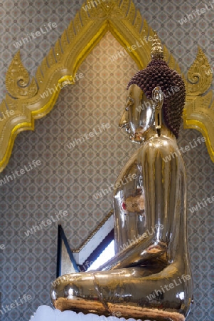 The Gold Buddha at the Temple Wat Traimit in the China Town of Bangkok in Thailand in Southeastasia.