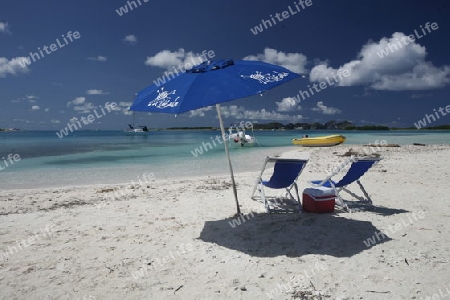 Suedamerika, Karibik, Venezuela, Los Roques, Insel, Atoll, Archipfel, Strand, Beach, Strandinsel, Meer, Wetter, Reef, Ferien, Baden, Traumstrand, Taxiboot, Boot, Fahrt auf Strandinsel, Aufflug, Sonnenschirm, Liegestuhl, Schatten