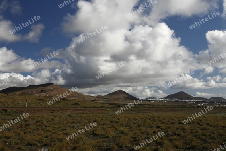 the Landscape on the Island of Lanzarote on the Canary Islands of Spain in the Atlantic Ocean. on the Island of Lanzarote on the Canary Islands of Spain in the Atlantic Ocean.
