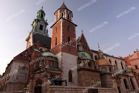 Das Koenigsschloss auf dem Huegel Wawel in der Altstadt von Krakau im sueden von Polen. 