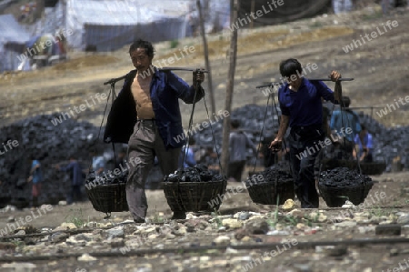 the coal workers in the village of fengjie in the three gorges valley up of the three gorges dam project in the province of hubei in china.