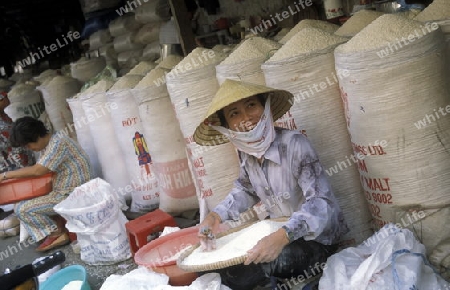 Auf dem Markt in der Stadt Cantho im Mekong Delta im sueden von Vietnam in Suedostasien.  