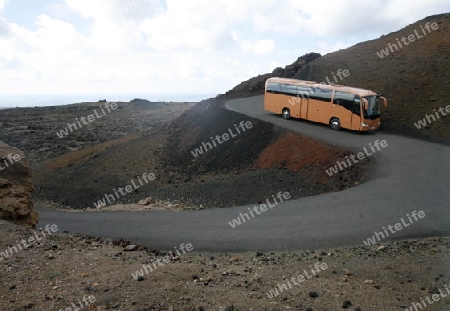 The  Vulkan National Park Timanfaya on the Island of Lanzarote on the Canary Islands of Spain in the Atlantic Ocean. on the Island of Lanzarote on the Canary Islands of Spain in the Atlantic Ocean.
