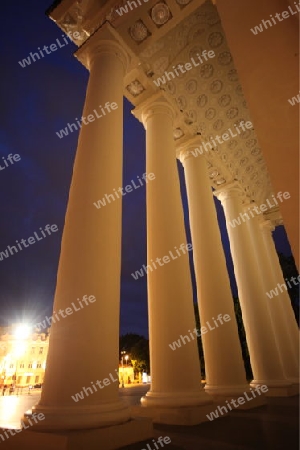 The old Town of the City Vilnius with the clocktower and the Johanneschurch  in the Baltic State of Lithuania,  