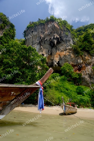 The Hat Tom Sai Beach at Railay near Ao Nang outside of the City of Krabi on the Andaman Sea in the south of Thailand. 