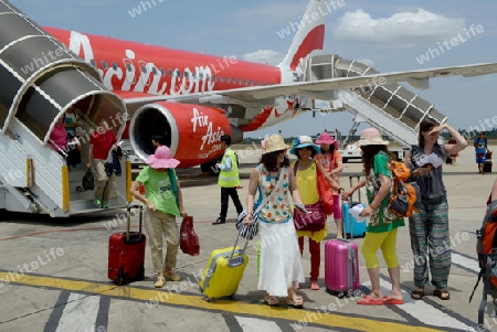 A Air Asia Airplane at the Airport of the City of Siem Riep in the west of Cambodia.