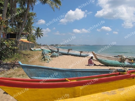 Sri Lanka - farbige Boote bei Tangalle