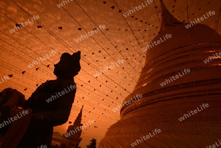 Die Tempelanlage des Goldenen Berg in der Hauptstadt Bangkok von Thailand in Suedostasien.