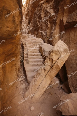 the landscape and streets in the Temple city of Petra in Jordan in the middle east.