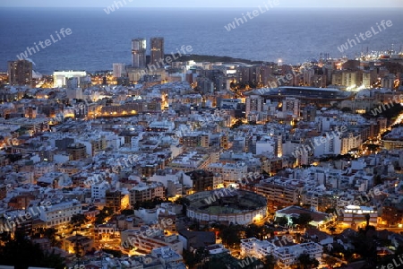 The view of the City of Santa Cruz on the Island of Tenerife on the Islands of Canary Islands of Spain in the Atlantic.  