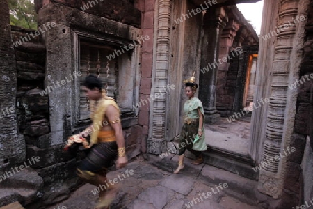 Die Khmer Tempel Anlage von Phimai bei Khorat in der provinz Nakhon Ratchasima im Nordosten von Thailand im Suedwesten von Thailand in Suedostasien. 