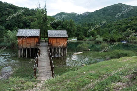 Europa, Osteuropa, Balkan. Montenegro, Skadar, See, Landschaft, Rijeka Crnojevica, Natur, Hotel, Bungalow,   