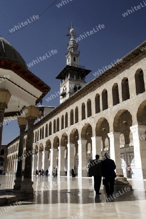 Asien, Naher Osten, Syrien, Damaskus,   Der Innenhof der  Omaijad Moschee im Souq und Altstadt von Damaskus in der Hauptstadt von Syrien. 