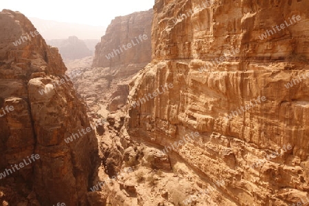 the landscape in the Temple city of Petra in Jordan in the middle east.