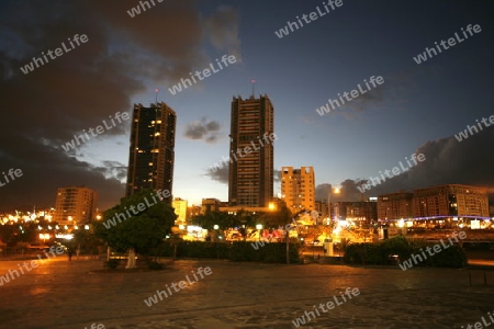 The view of the City of Santa Cruz on the Island of Tenerife on the Islands of Canary Islands of Spain in the Atlantic.  