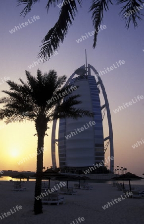 the hotel Burj al Arab in the city of Dubai in the Arab Emirates in the Gulf of Arabia.