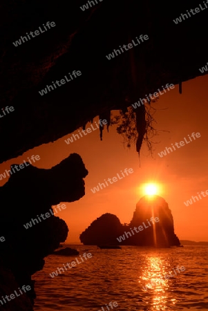 The Hat Phra Nang Beach at Railay near Ao Nang outside of the City of Krabi on the Andaman Sea in the south of Thailand. 