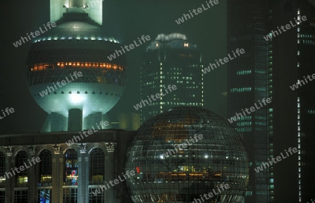 the skyline of Pudong in the City of Shanghai in china in east asia. 