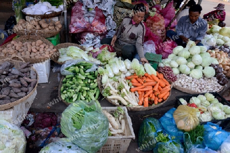 The Fegetable and Fruit market in the morning Market in the City of Siem Riep in the west of Cambodia.