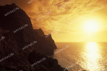 The coast near Ribeira Grande on the Island of Santo Antao in Cape Berde in the Atlantic Ocean in Africa.