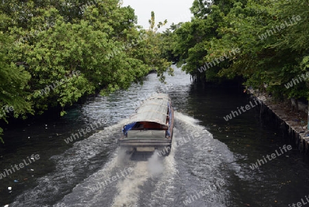 a Taxi Transport Boat on the Khlong Saen Saeb in the city centre at the pratunam aerea in the city of Bangkok in Thailand in Suedostasien.