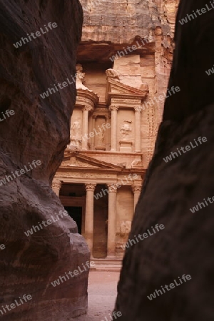 The Al Khazneh Treasury in the Temple city of Petra in Jordan in the middle east.