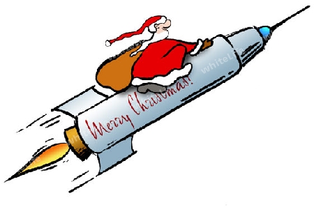 Santa Claus auf einer Rakete