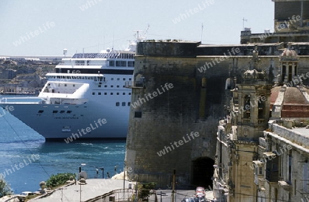 The centre of the Old Town of the city of Valletta on the Island of Malta in the Mediterranean Sea in Europe.
