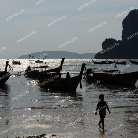 The Hat Railay Leh Beach at Railay near Ao Nang outside of the City of Krabi on the Andaman Sea in the south of Thailand. 