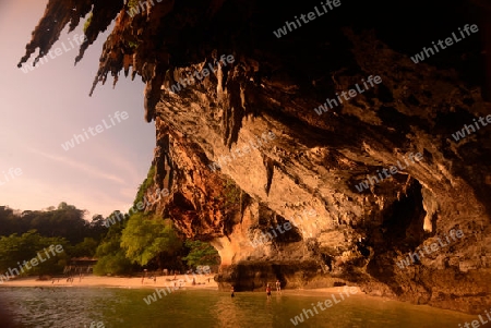 The Hat Phra Nang Beach at Railay near Ao Nang outside of the City of Krabi on the Andaman Sea in the south of Thailand. 