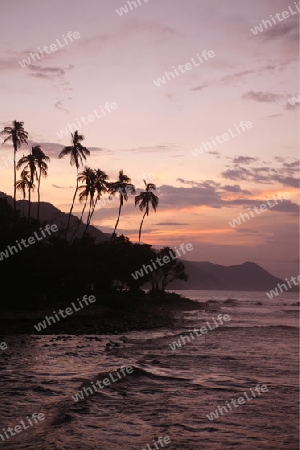 Suedamerika, Karibik, Venezuela, Nord, Choroni, National Park Hanri Pittier, Strand, Beach, Palmenstrand, Natur, Landschaft, Ferien, Idylle, Bucht, Meer, Abend, Sonnenuntergang