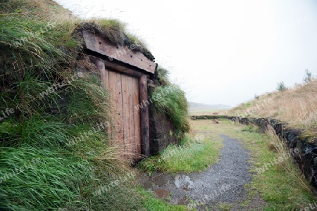 Der Norden Islands, Nachbau des mutma?lichen Hofes von Leifur Eriksson, dem eigentlichen Entdecker Amerikas, im Haukatal 