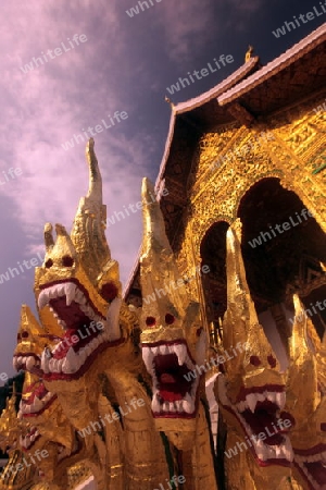 Der Koenigspalast in der Altstadt von Luang Prabang in Zentrallaos von Laos in Suedostasien. 