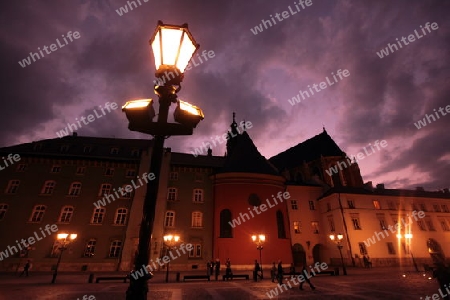 Der Maly Rynek Platz mit der Marienkirche in der Altstadt von Krakau im sueden von Polen. 