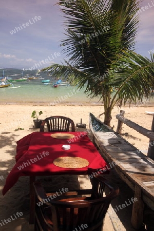 Ein Strand in Sanur im Sueden der Insel Bali in Indonesien in Suedostasien.