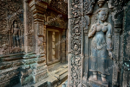 The Tempel Ruin of  Banteay Srei about 32 Km north of the Temple City of Angkor near the City of Siem Riep in the west of Cambodia.