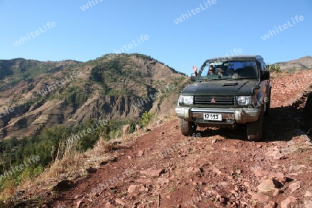 Die Landschaft von einer Landstrasse beim Bergdorf Maubisse suedlich von Dili in Ost Timor auf der in zwei getrennten Insel Timor in Asien.