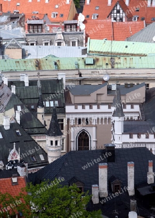 Das Stadtpanorama ueber die Altstadt von Riga der Hauptstadt