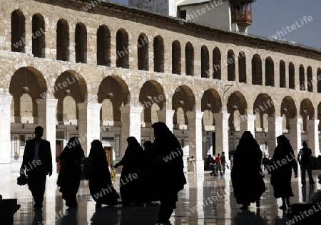 Asien, Naher Osten, Syrien, Damaskus,   Der Innenhof der  Omaijad Moschee im Souq und Altstadt von Damaskus in der Hauptstadt von Syrien. 