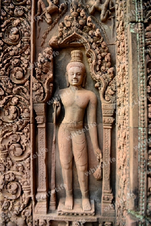 The Tempel Ruin of  Banteay Srei about 32 Km north of the Temple City of Angkor near the City of Siem Riep in the west of Cambodia.