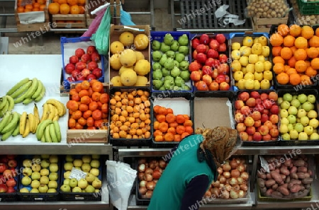 Der Fruechte und Gemuesemarkt in der Markthalle Mercado dd Ribeira in der Innenstadt der Hauptstadt Lissabon in Portugal.   