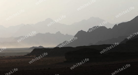 The Landscape of the Wadi Rum Desert in Jordan in the middle east.