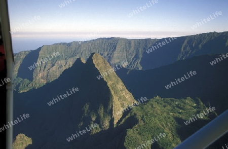 The landscape allround the Grand Bassin on the Island of La Reunion in the Indian Ocean in Africa.