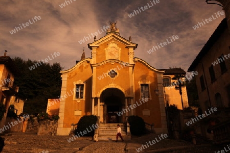 The churche in the Fishingvillage of Orta on the Lake Orta in the Lombardia  in north Italy. 