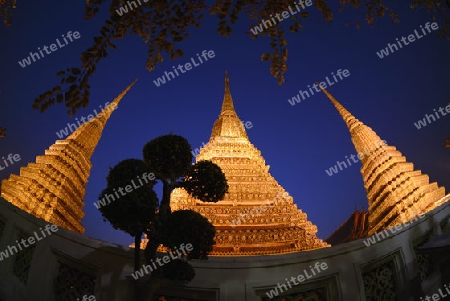 Die Tempelanlage des Wat Pho in der Hauptstadt Bangkok von Thailand in Suedostasien.