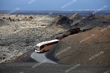 The  Vulkan National Park Timanfaya on the Island of Lanzarote on the Canary Islands of Spain in the Atlantic Ocean. on the Island of Lanzarote on the Canary Islands of Spain in the Atlantic Ocean.
