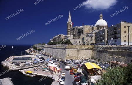 The centre of the Old Town of the city of Valletta on the Island of Malta in the Mediterranean Sea in Europe.
