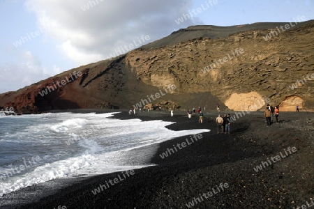 the Landscape of El Golfo on the Island of Lanzarote on the Canary Islands of Spain in the Atlantic Ocean. on the Island of Lanzarote on the Canary Islands of Spain in the Atlantic Ocean.
