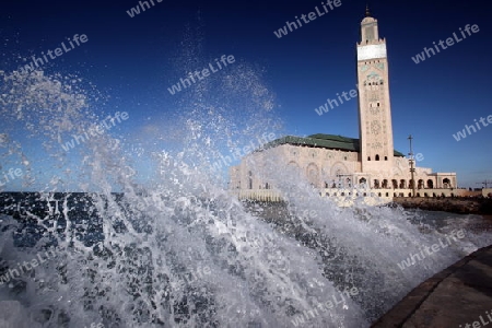 The Hassan 2 Mosque in the City of Casablanca in Morocco , North Africa.