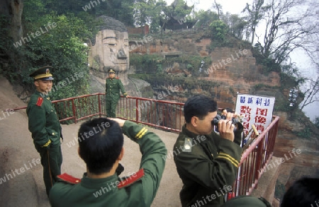 the big Buddha near the city of Leshan in the provinz Sichuan in China in eastasia.